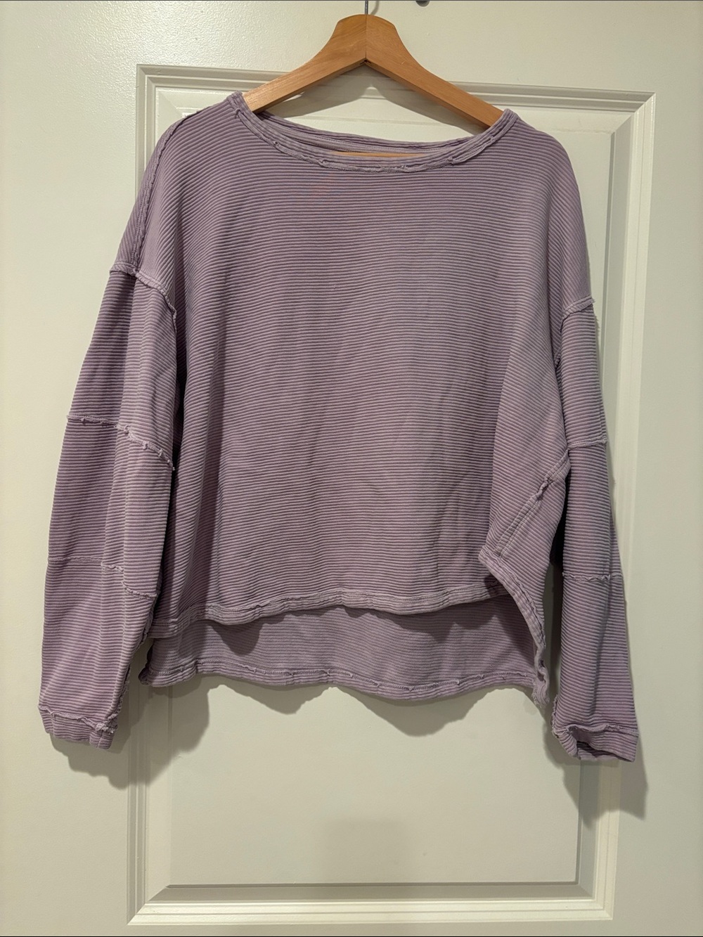 We the Free Women's Lavender Ribbed Long-Sleeve Pullover Top